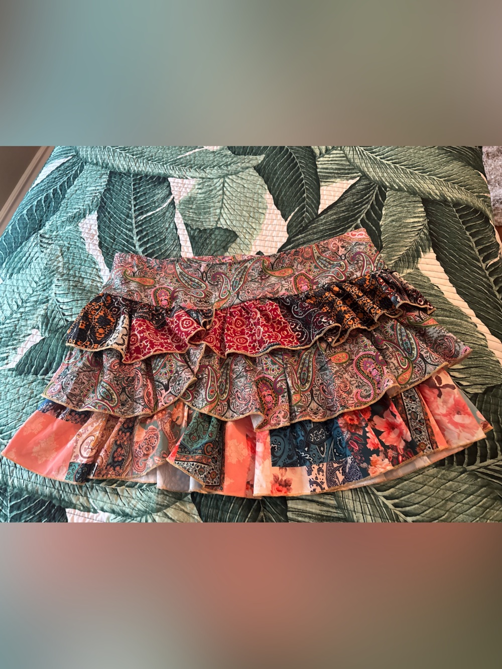 Shein Tiered Paisley Print Mini Skirt in Multicolor